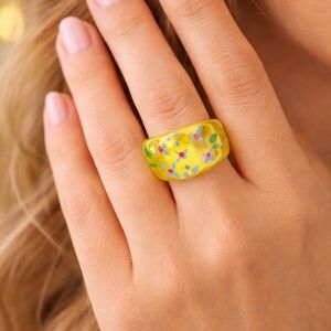 Yellow Floral Resin Ring